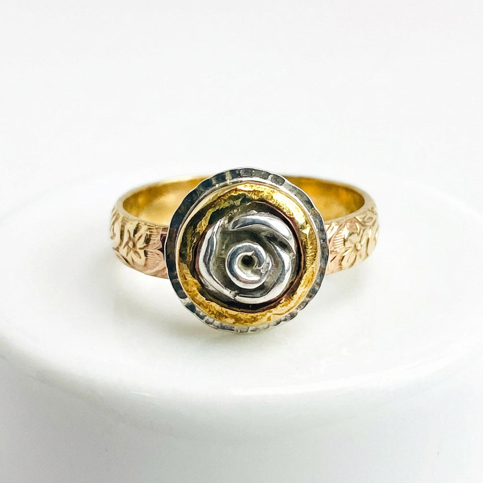 Gold and Silver Rose Ring Size 6 1/2