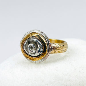 Gold and Silver Rose Ring Size 6 1/2