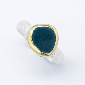 Sterling Silver/18k Basalt Ring Size 7 - Transformation Talisman