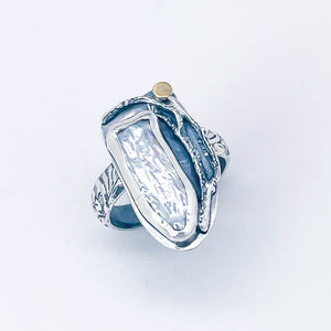 Sterling Silver Biwa Pearl Ring Size 7 1/4