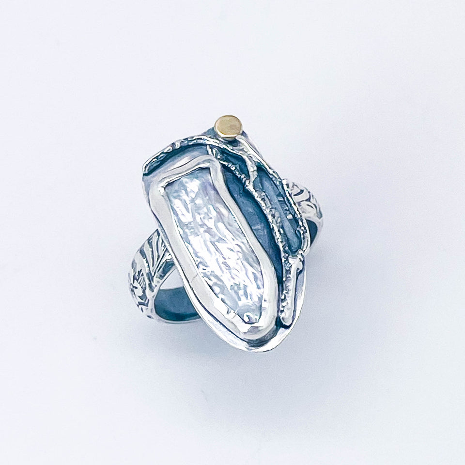 Sterling Silver Biwa Pearl Ring Size 7 1/4