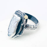 Sterling Silver Biwa Pearl Ring Size 7 1/4