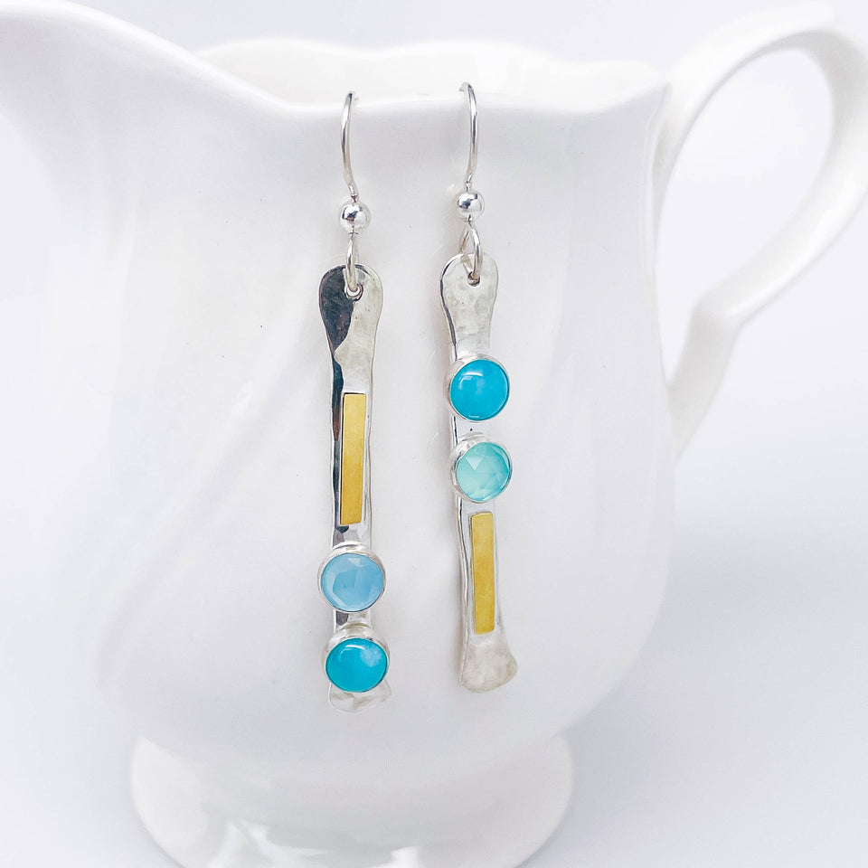 Sterling Silver Totem Talisman Earrings - Chalcedony & Amazonite