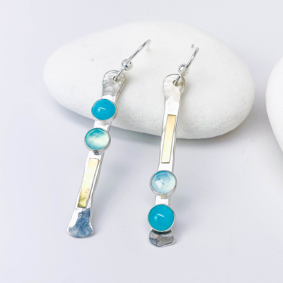 Sterling Silver Totem Talisman Earrings - Chalcedony & Amazonite