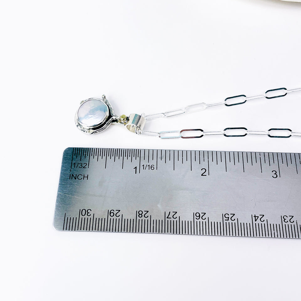Sterling Silver Pearl Pendant Necklace - Stillness Talisman - DawnsArtisanJewelry.com