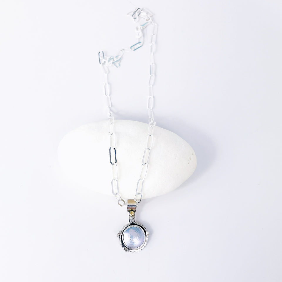 Sterling Silver Pearl Pendant Necklace - Stillness Talisman - DawnsArtisanJewelry.com