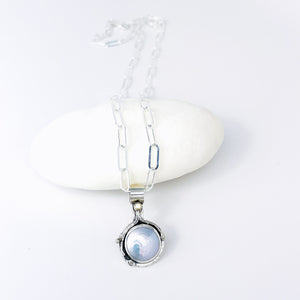 Sterling Silver Pearl Pendant Necklace - Stillness Talisman - DawnsArtisanJewelry.com
