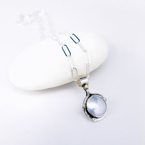 Sterling Silver Pearl Pendant Necklace - Stillness Talisman - DawnsArtisanJewelry.com