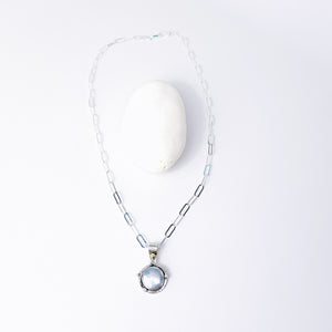 Sterling Silver Pearl Pendant Necklace - Stillness Talisman - DawnsArtisanJewelry.com