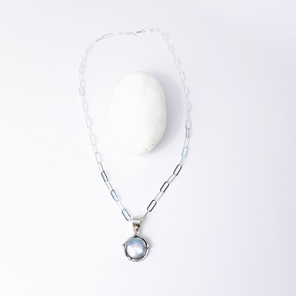 Sterling Silver Pearl Pendant Necklace - Stillness Talisman - DawnsArtisanJewelry.com