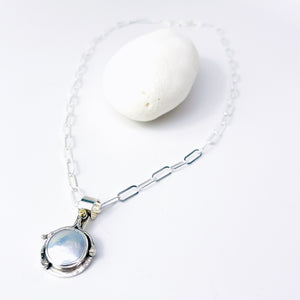 Sterling Silver Pearl Pendant Necklace - Stillness Talisman - DawnsArtisanJewelry.com
