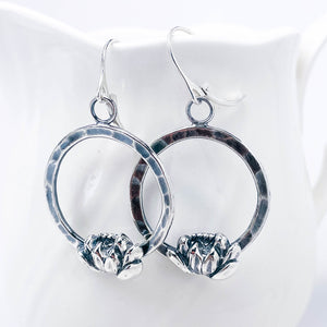 Sterling Silver Lotus Flower Earrings - Dangle Earrings