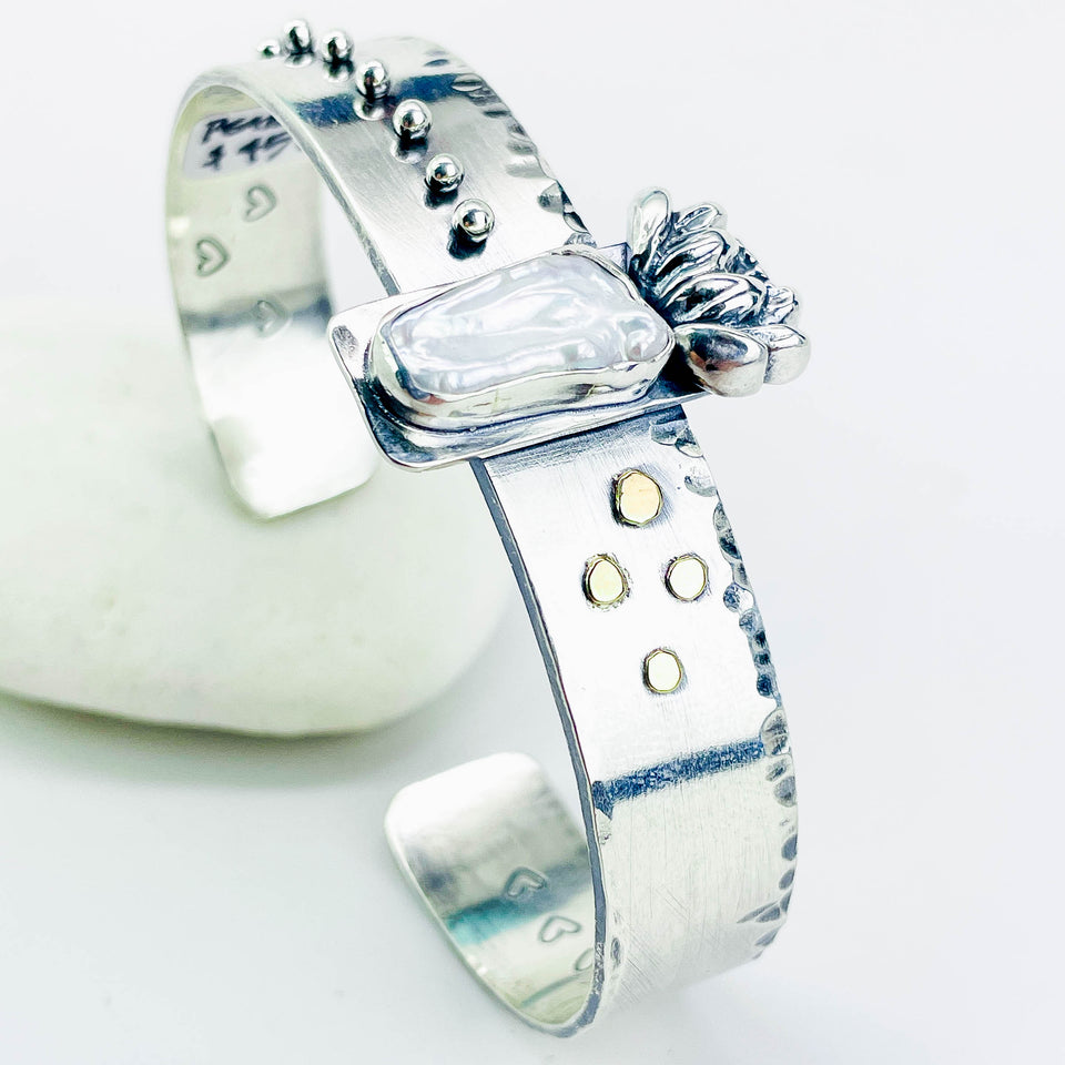 Sterling Silver Lotus Pearl Bracelet