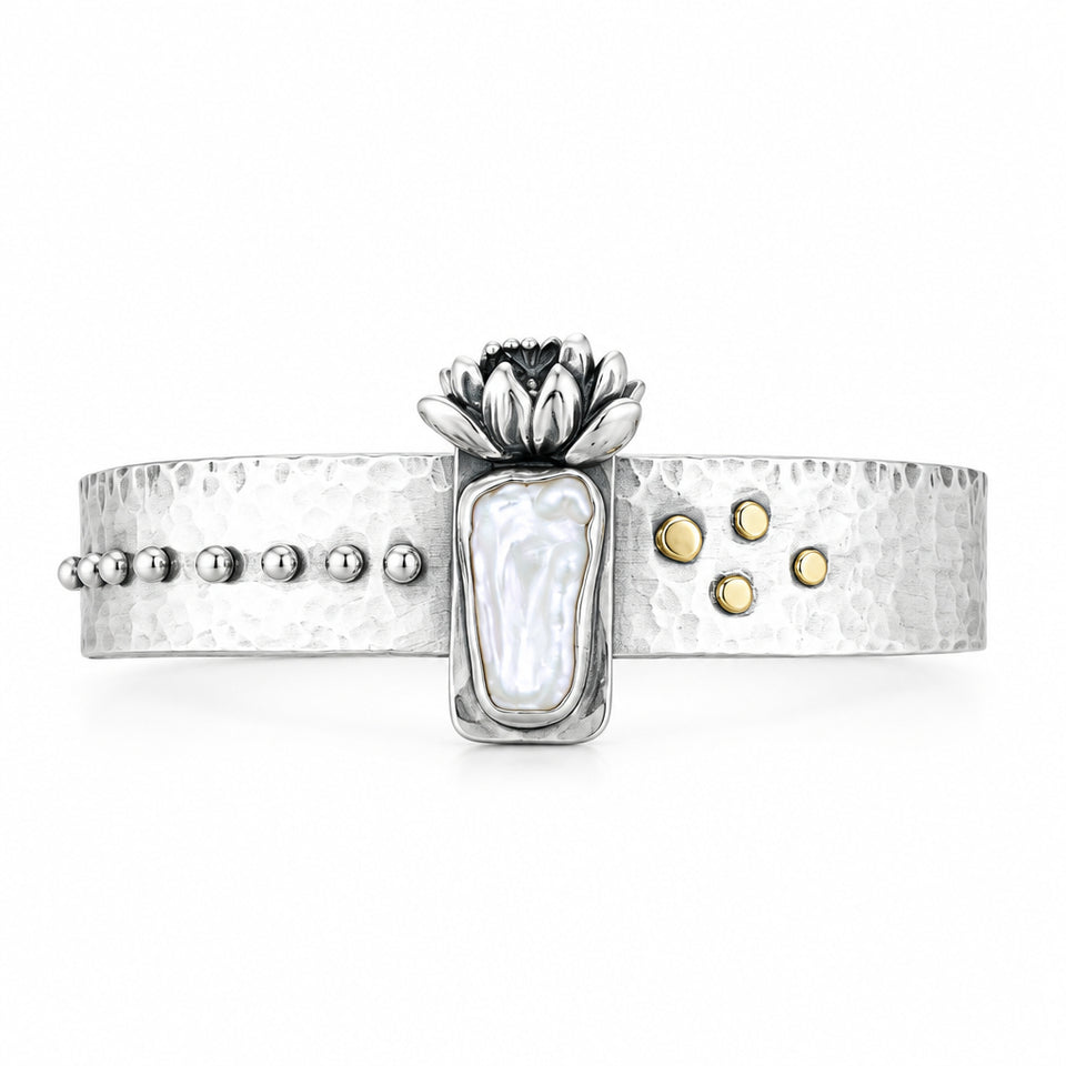 Sterling Silver Lotus Pearl Bracelet