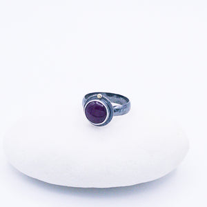 Sterling Silver Gunmetal with Ruby Ring Size 8