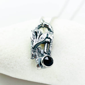 Sterling Silver Leaf and Twig Black Spinel Necklace
