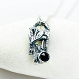 Sterling Silver Leaf and Twig Black Spinel Necklace