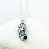 Sterling Silver Leaf and Twig Black Spinel Necklace