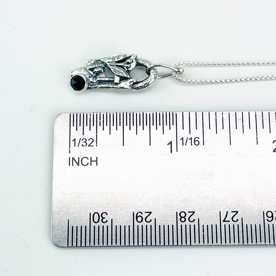 Sterling Silver Leaf and Twig Black Spinel Necklace