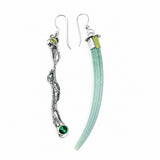 Wabi Sabi Jewelry - Dentilium, Silver and green Tourmaline ￼ Earrings
