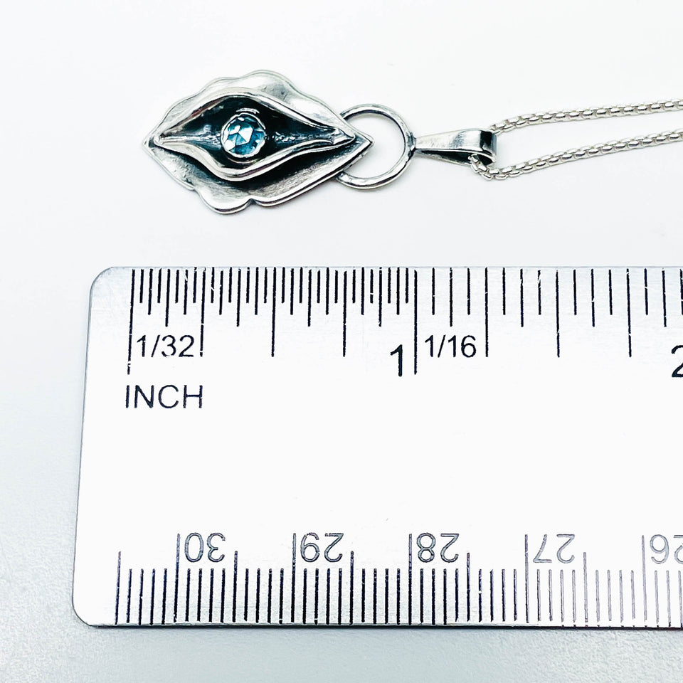 Sterling Silver Necklace - Birth Flower Pendant with Blue Topaz