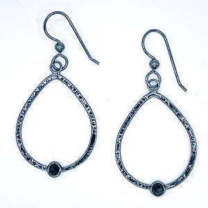 Sterling Silver Lotus Petal Earrings - Black Spinel Dangle Earrings