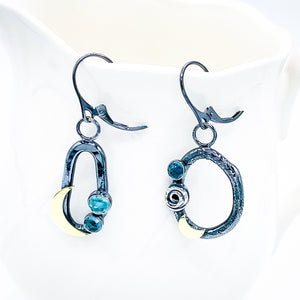 Nest Jewelry Earrings | Crescent Moon Earrings | Apatite Blue Topaz Earrings