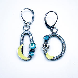 Nest Jewelry Earrings | Crescent Moon Earrings | Apatite Blue Topaz Earrings