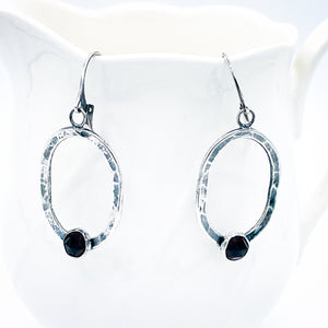 Gunmetal Sterling Silver Dangle Earrings | Garnet Stone Earrings