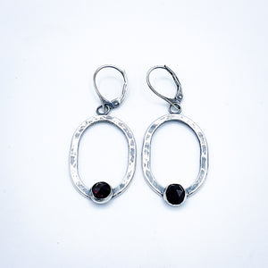 Gunmetal Sterling Silver Dangle Earrings | Garnet Stone Earrings