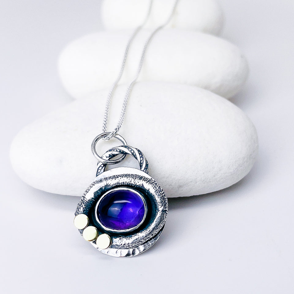 Sterling Silver Amethyst Necklace - Strength Talisman