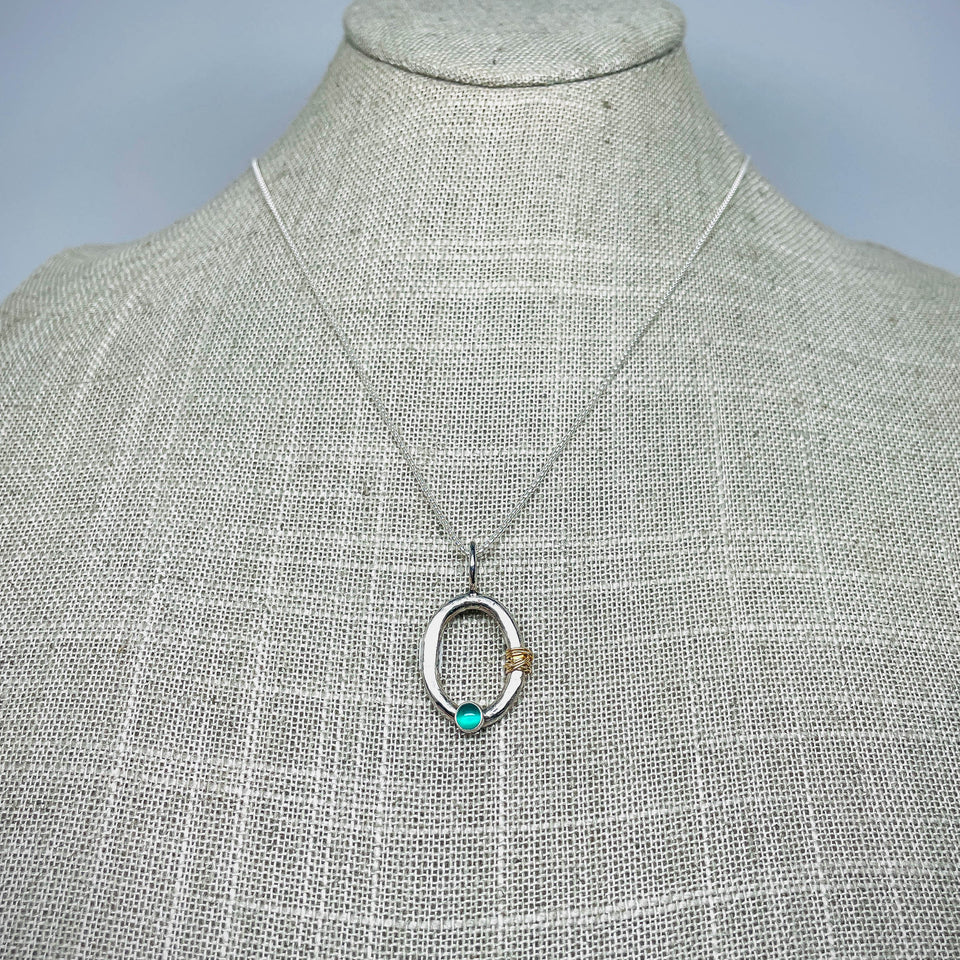 Sterling Silver Green Onyx and Gold Necklace - Ophelia Collection