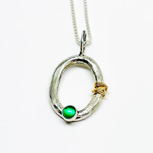 Sterling Silver Green Onyx and Gold Necklace - Ophelia Collection