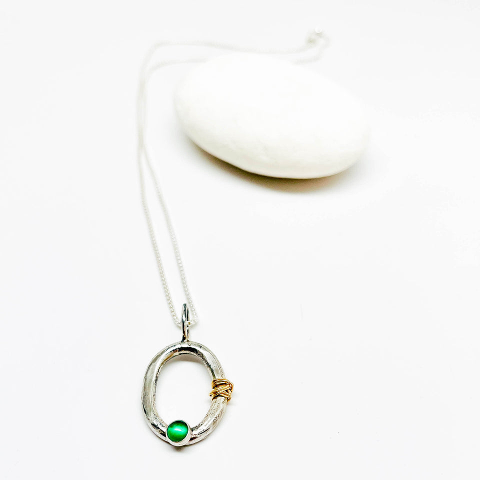 Sterling Silver Green Onyx and Gold Necklace - Ophelia Collection