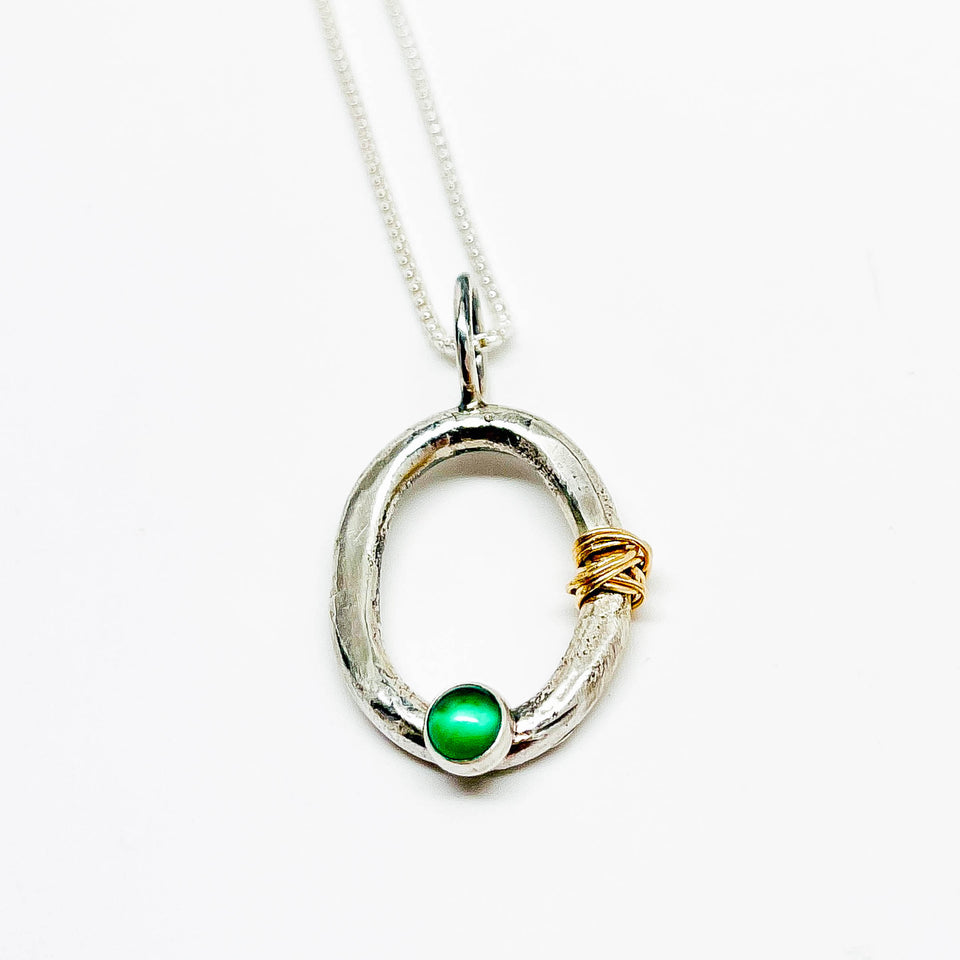 Sterling Silver Green Onyx and Gold Necklace - Ophelia Collection