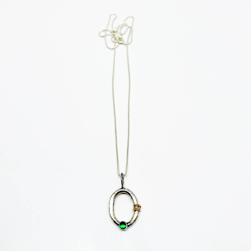 Sterling Silver Green Onyx and Gold Necklace - Ophelia Collection