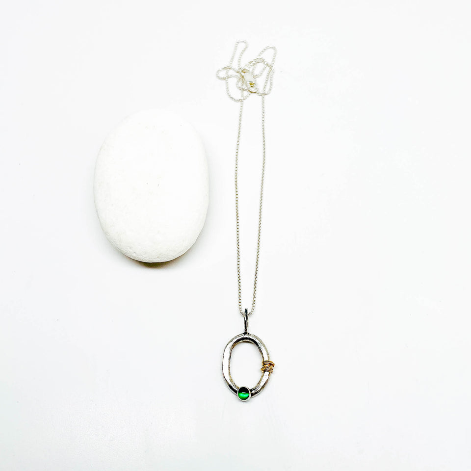 Sterling Silver Green Onyx and Gold Necklace - Ophelia Collection