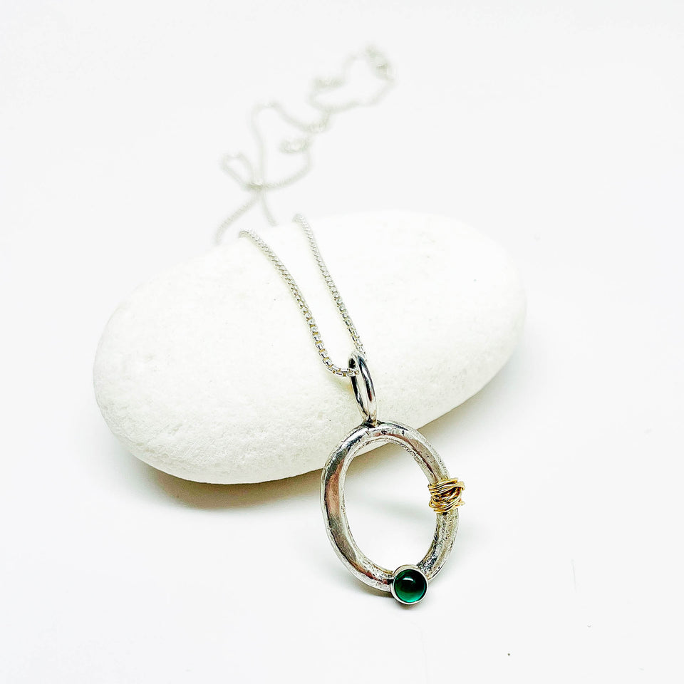 Sterling Silver Green Onyx and Gold Necklace - Ophelia Collection