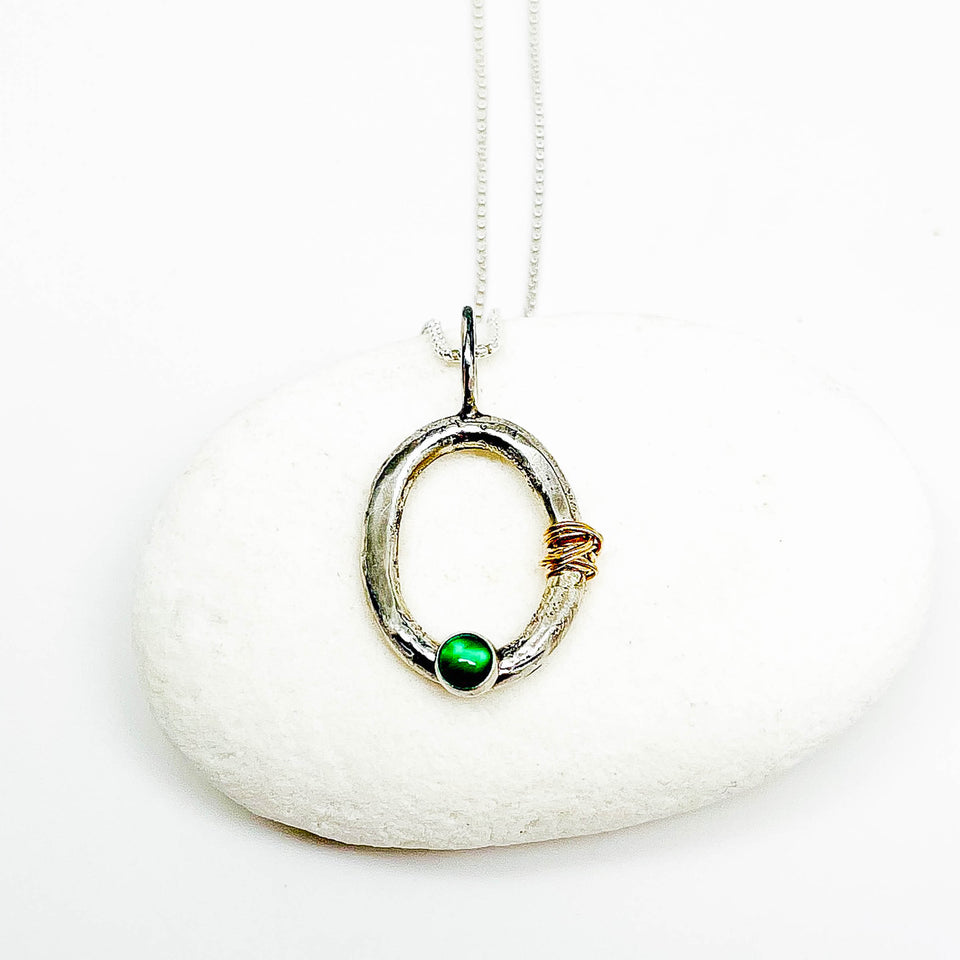 Sterling Silver Green Onyx and Gold Necklace - Ophelia Collection