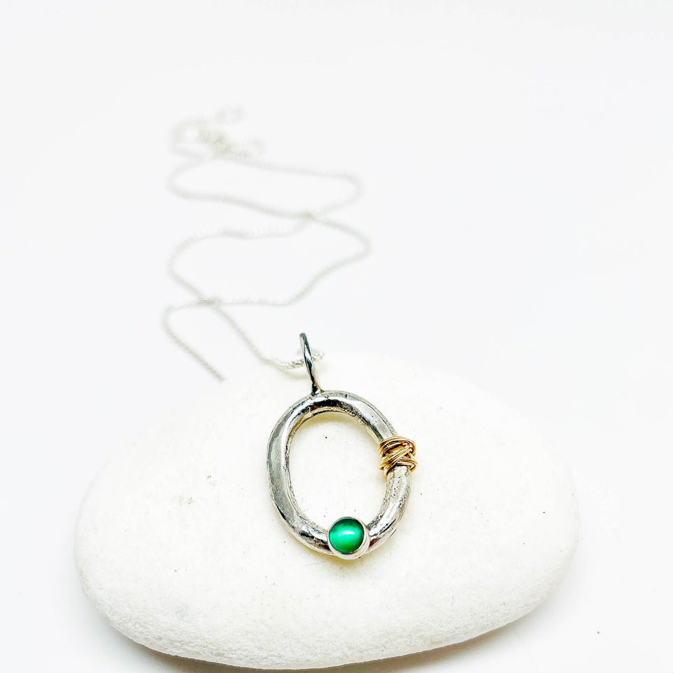 Sterling Silver Green Onyx and Gold Necklace - Ophelia Collection