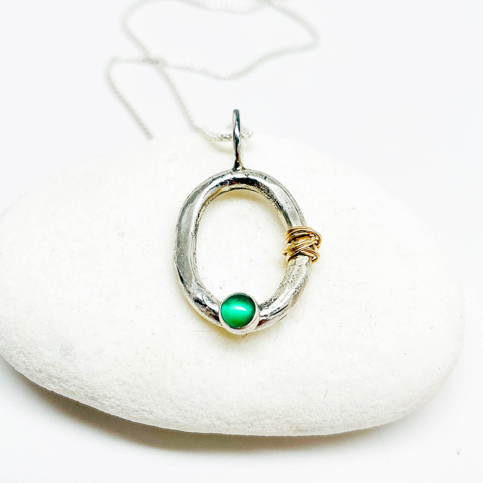 Sterling Silver Green Onyx and Gold Necklace - Ophelia Collection
