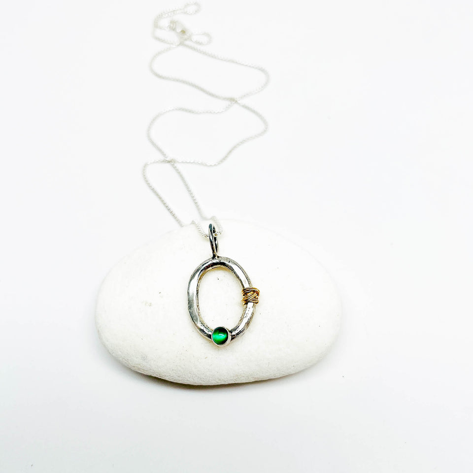 Sterling Silver Green Onyx and Gold Necklace - Ophelia Collection