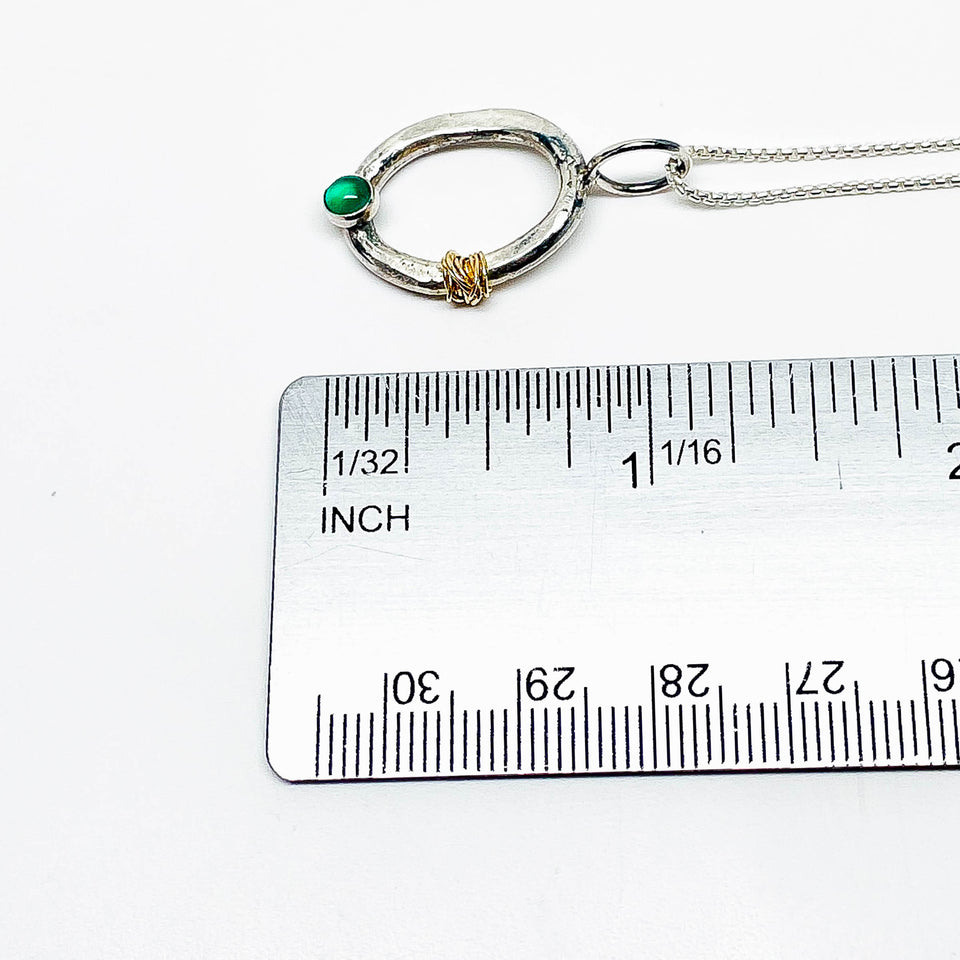Sterling Silver Green Onyx and Gold Necklace - Ophelia Collection