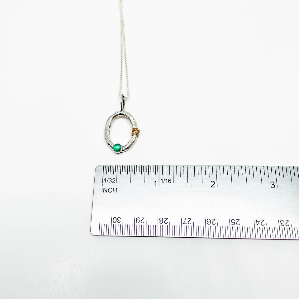 Sterling Silver Green Onyx and Gold Necklace - Ophelia Collection