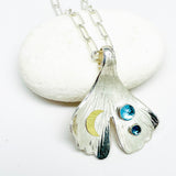 Blue Topaz Sterling Silver Ginkgo Pendant Necklace - Clarity Talisman
