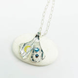Blue Topaz Sterling Silver Ginkgo Pendant Necklace - Clarity Talisman
