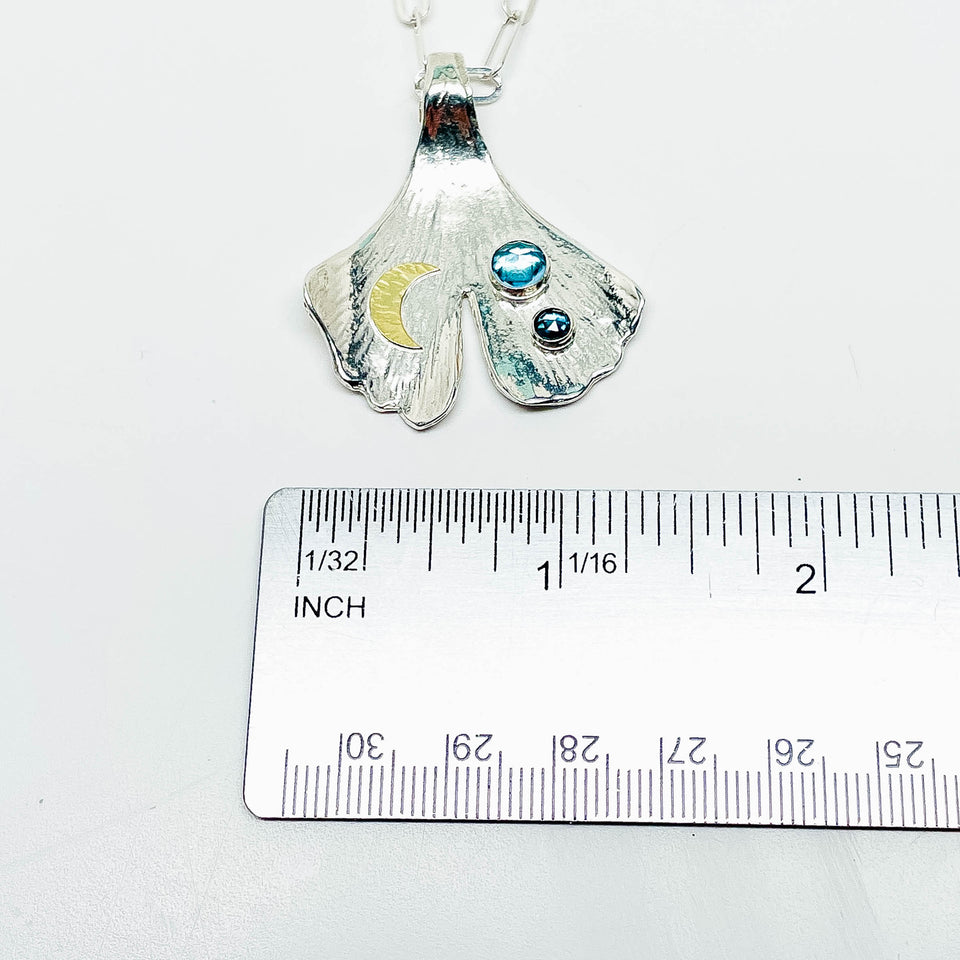 Blue Topaz Sterling Silver Ginkgo Pendant Necklace - Clarity Talisman