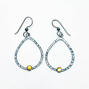 Gunmetal Ginkgo Petal Earrings with Citrine