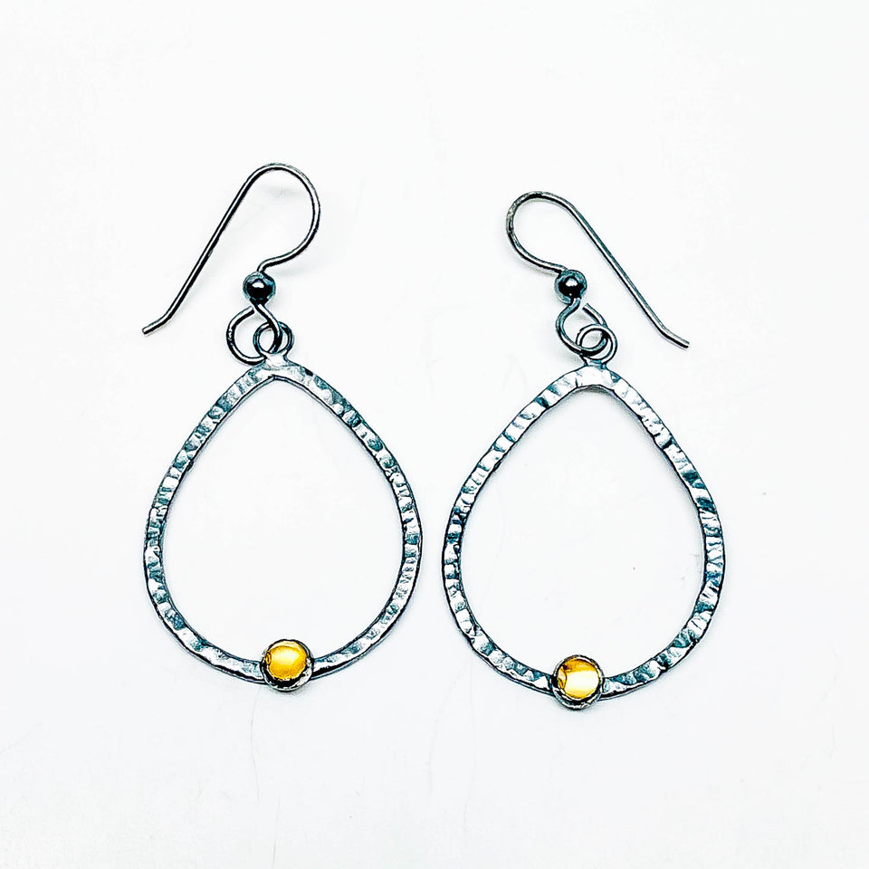 Gunmetal Ginkgo Petal Earrings with Citrine