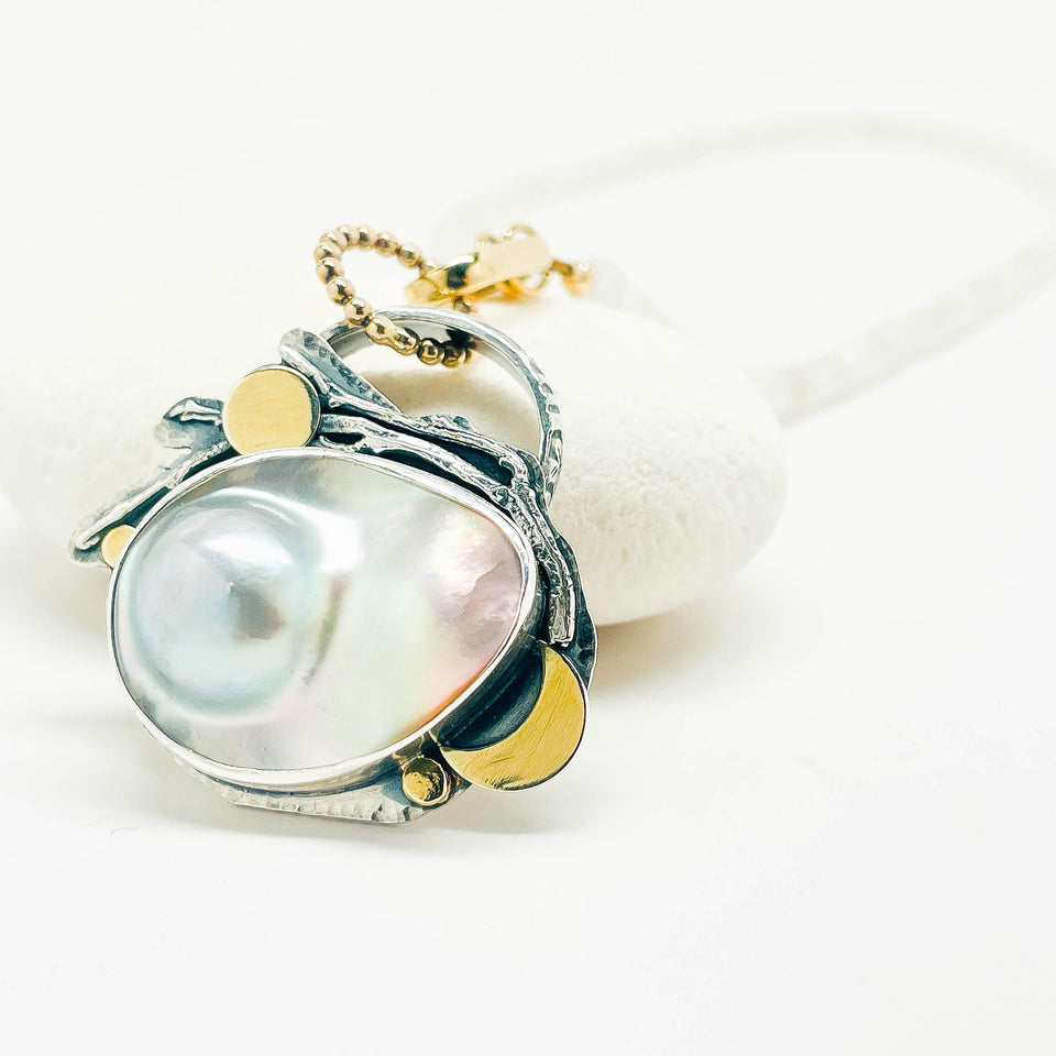 Sterling Silver Blister Pearl Jewelry Necklace